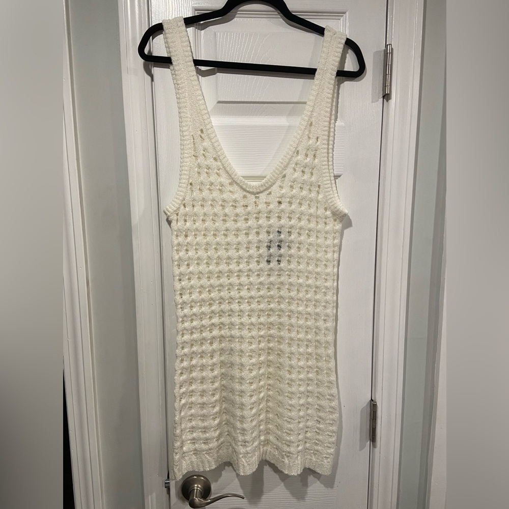 NWT Uncharted Threads Size L Cream Stretchy Knit Crochet Terry Cover Up Dress
